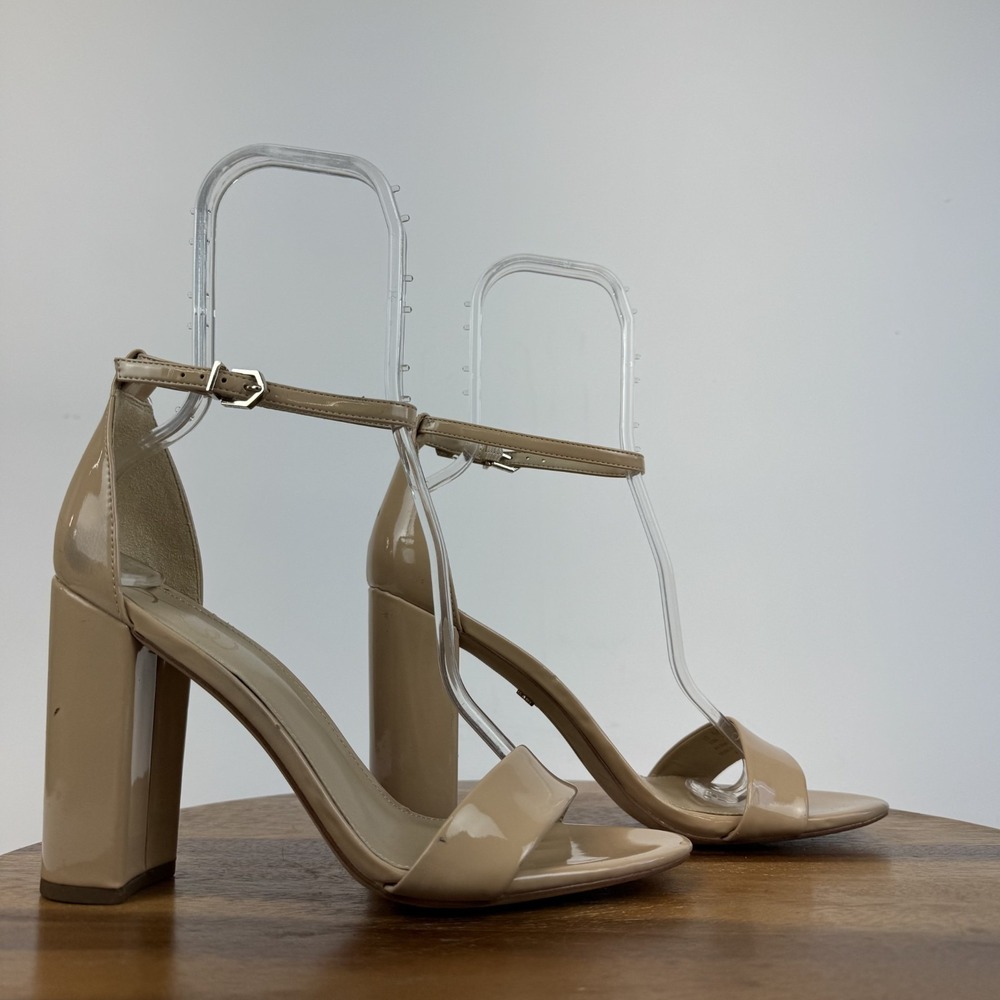 Womens Sam Edelman Yaro Nude Patent Leather Block Open Toe Heels Size 10 M GUC
